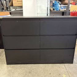 Modern Black 6 Drawer Dresser - Simply Chest of Drawers for Bedroom, Closet, Living Room, Hallway, Entryway, Wood Storage Double Dresser with Smooth M