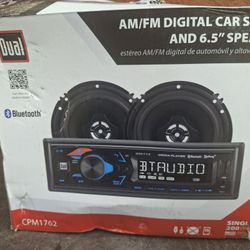 STEREO AUX USB BLUETOOTH AND 2 SPEAKERS CON 2 BOSINAS 6.5 NUEVAS NEW ABLO ESPAÑOL 