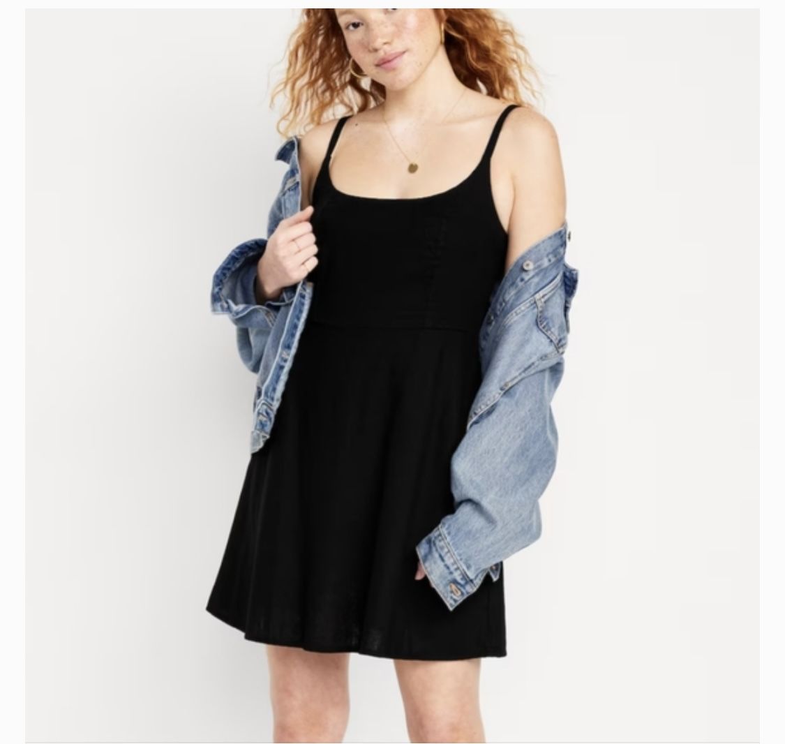 Old Navy Black Linen Fit & Flare Cami Mini Dress