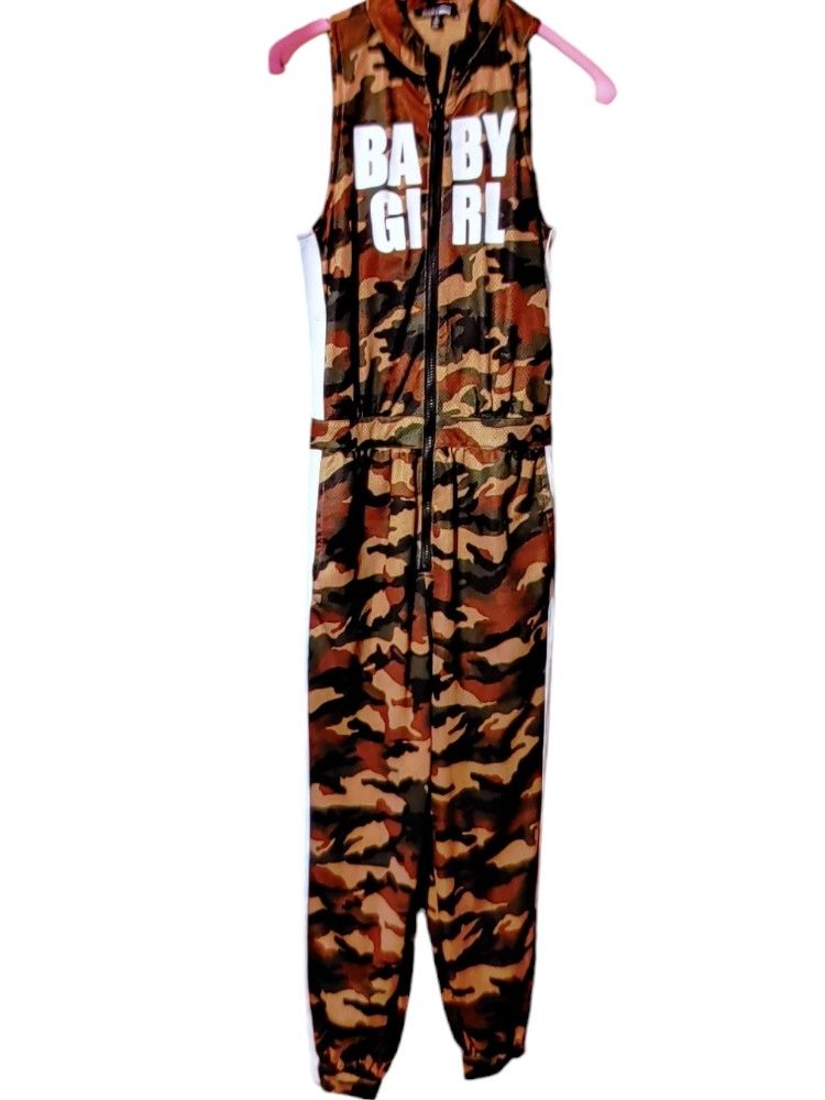 Womens Sleeveless Camo Bodycon Jumpsuit 