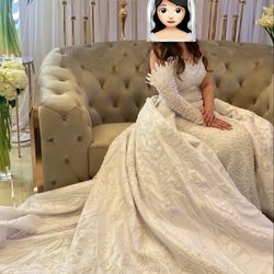 Luxurious One-Shoulder A-Line Wedding Dress with Detachable Train