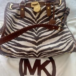 Authentic Michael Kors Hamilton Zebra Print Satchel 