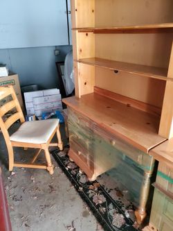 Broyhill desk, dresser, trophy case unit