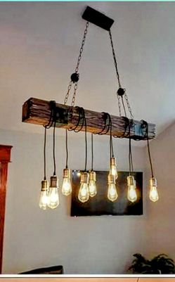 Farmhouse Wood Beam Chandelier Light, 10 bulbs Farmhouse Woode