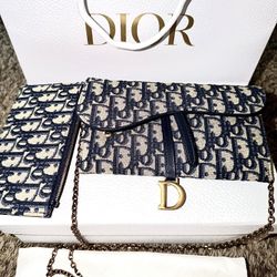 Christian Dior Oblique Small Saddle Pouch With Chain