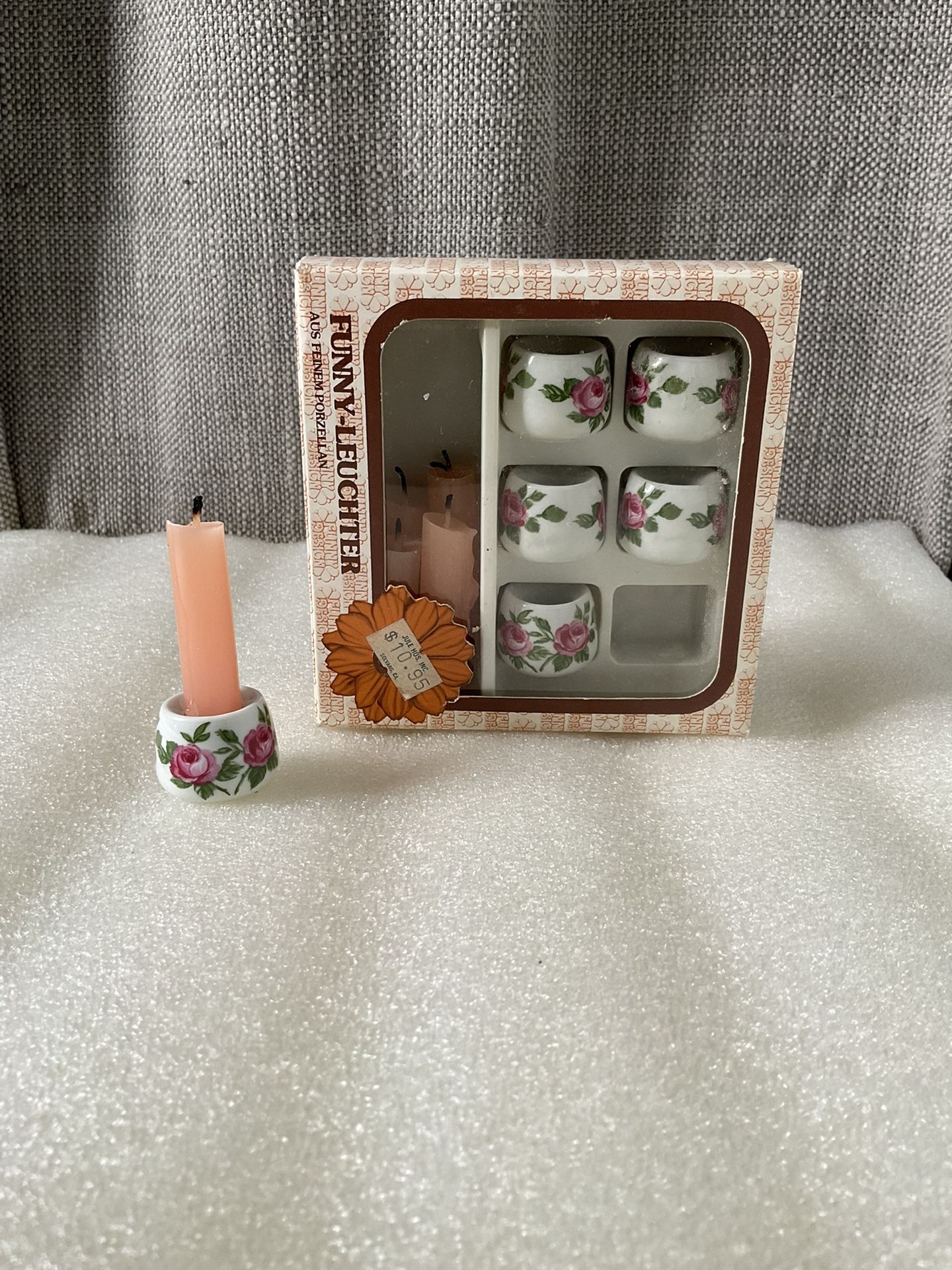 Funny Design Candle Holders W Germany White & Rose Design Set Of 6