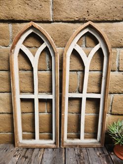 Arch Wood Frame Distress White Shabby Chic Wall Decor Set of 2 Pisato, 32" H