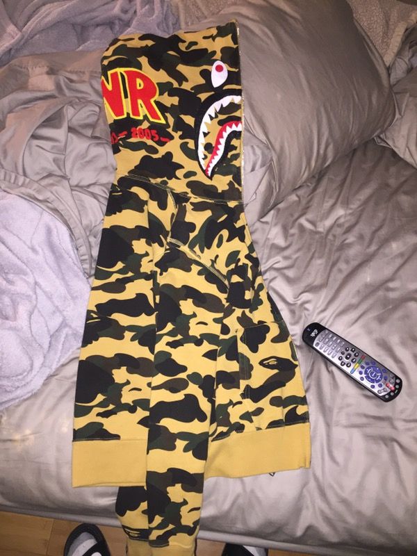 BAPE "Point Of No Return" shark hoodie yellow camo