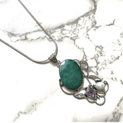 Silver Aventurine Pendant Necklace 
