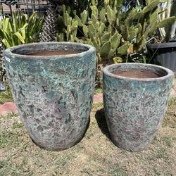 Teal Green Lava Pots-Ceramic Planters($205 set of two)