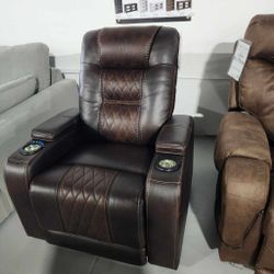 Brown Faux Leather Power Reclin er