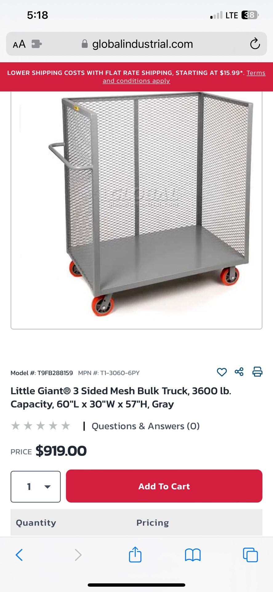 Little Giant® 3 Sided Mesh Bulk Truck, 3600 lb. Capacity - $200