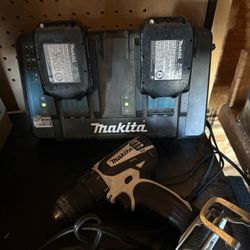Makita Drill With Dual Charger And Batteries