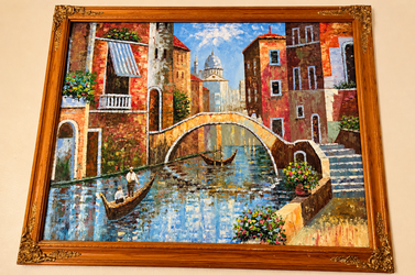 Large Framed Venice Canal Gondola Wall Art – 50" x 39" – Ornate Gold Frame