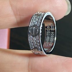 White Gold Full CZ Love Band Ring 5-10