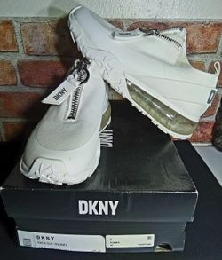 DKNY White Womens Kadia Slip-On Sneakers Knit Front Zip Low Wedge Air Cushion Shoes