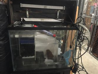 Fish tank with wet dry filter sump pump lighting stand just needs bulbs