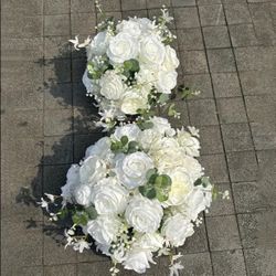 2 Artificial Faux Flower Balls White Peonies Roses & Eucalyptus 