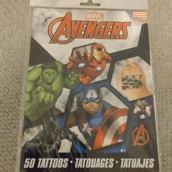BRAND NEW IN SEALED PACKAGE MARVEL AVENGERS 50 COUNT TEMPORARY TATTOOS PARTY PACK AGES 4+ 
