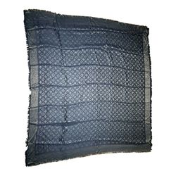 Auth. 50% Silk/30%metal/20%wool XL Louis Vuitton Monogram Shawl 56" x 52" Navy   Has some pulls, but otherwise in gray condition see pictures 