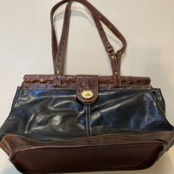 Brahmin Purse Leather Croc Embossed Black Brown