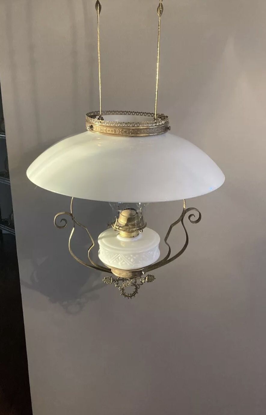 Antique Hanging Library/Parlor Oil Lamp