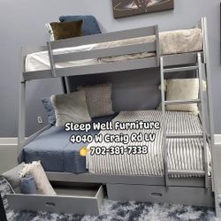 🌟 Twin Full Bunk Bed Trundle Drawers 2 Mattresses, 👉Furniture Sectional, Queen , Dining Table Avail 