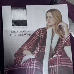 Charter Club Cozy Plush Wrap Grey Plaid