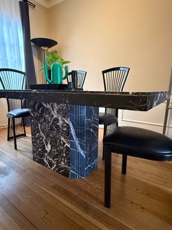 90s Post Modern Marble Dining Room Table and Chairs (x8)