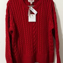 NWT Philosophy Bright Red Cable-Knit Crewneck Sweater - SIZE M 