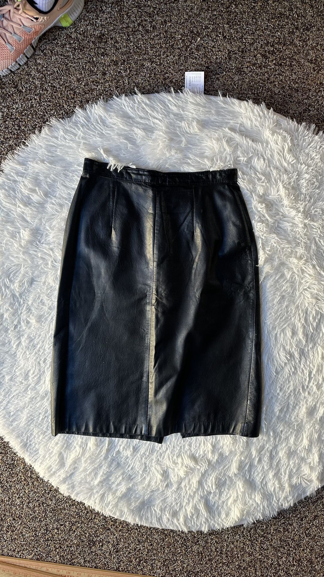 VTG black leather pencil skirt Midi Nordstrom rock chic office dark 1980's y2k