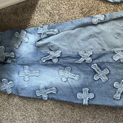 Fashion Nova Denim Cross Long Skirt 