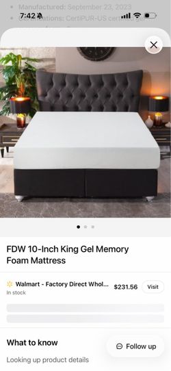 King 10” Gel Memory Foam Mattress – Excellent Condition