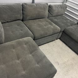5-Piece Sectional Sofa with Ottoman – Dark gray 