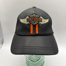 Harley Davidson Black Leather Baseball Hat Cap