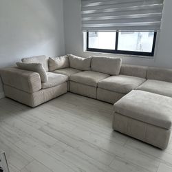 Beige Corduroy 6 Piece Sectional Sofa 