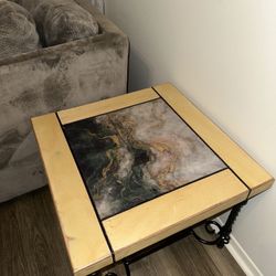 Artisan Faux Marble Cast Iron Side Table – Custom Designed, Durable & Decorative