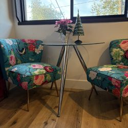 Velvet Chairs with Glass Table