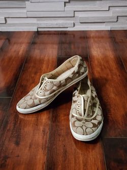 Coach Audrina Signature Monogram Canvas Sneakers Tan Brown Size 07