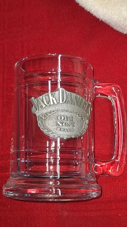 Jack Daniels Whiskey Old No. 7 Glass Beer Stein/Mug - Pewter Medalion G5B042