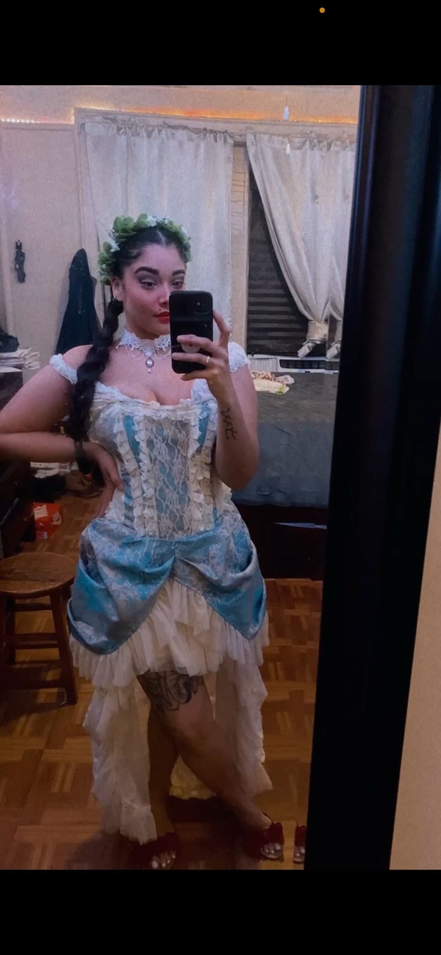 Blue And White Victorian Style Corset Dress