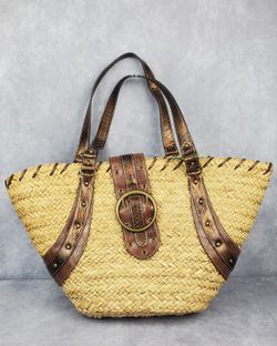 Nine West bronze handle wicker tote Straw Beach Women's bag