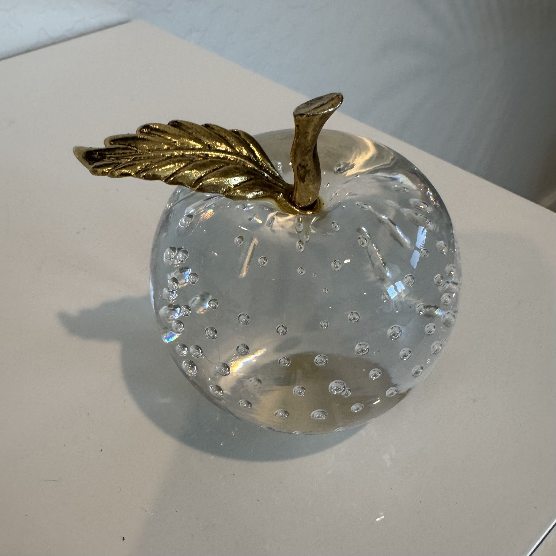 Bubble Glass Apple Paperweight w/ Brass Stem