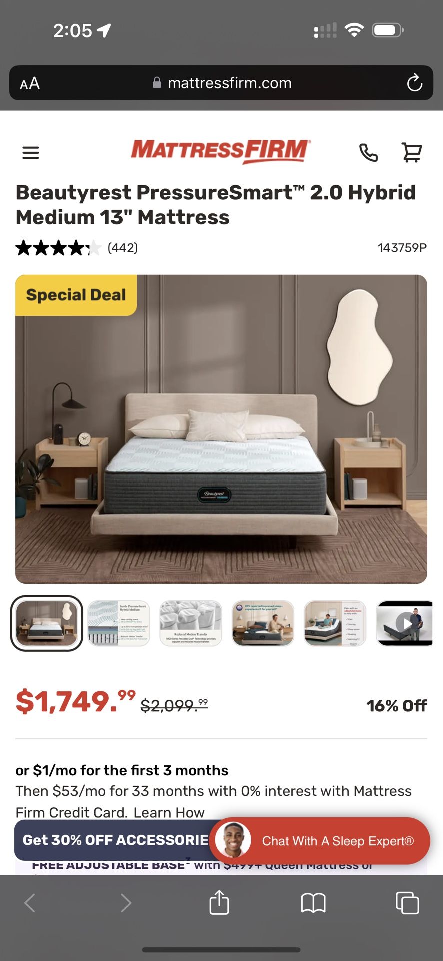 Full Size Beautyrest PressureSmartâ„¢ 2.0 Hybrid Medium 13" Mattress