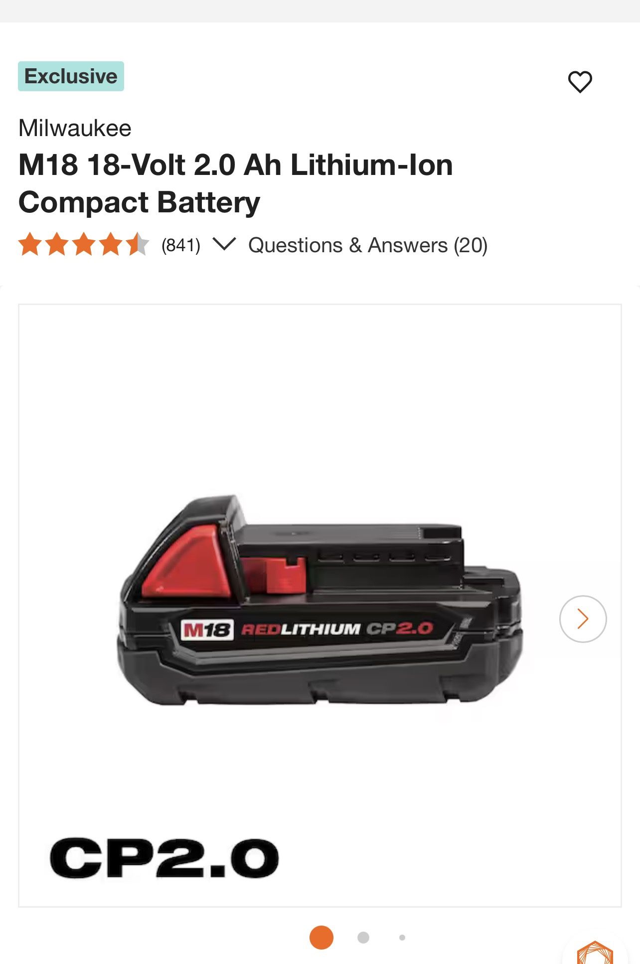 Exclusive Milwaukee M18 18-Volt 2.0 Ah Lithium-Ion Compact Battery