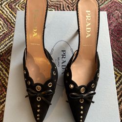 Black Prada Kitten-Heeled Mules Size 38 