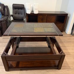 Granite top coffee table with riser top from Darvin