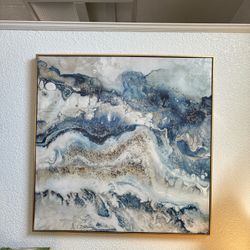 Abstract Blue and Gold Framed Canvas Wall Art