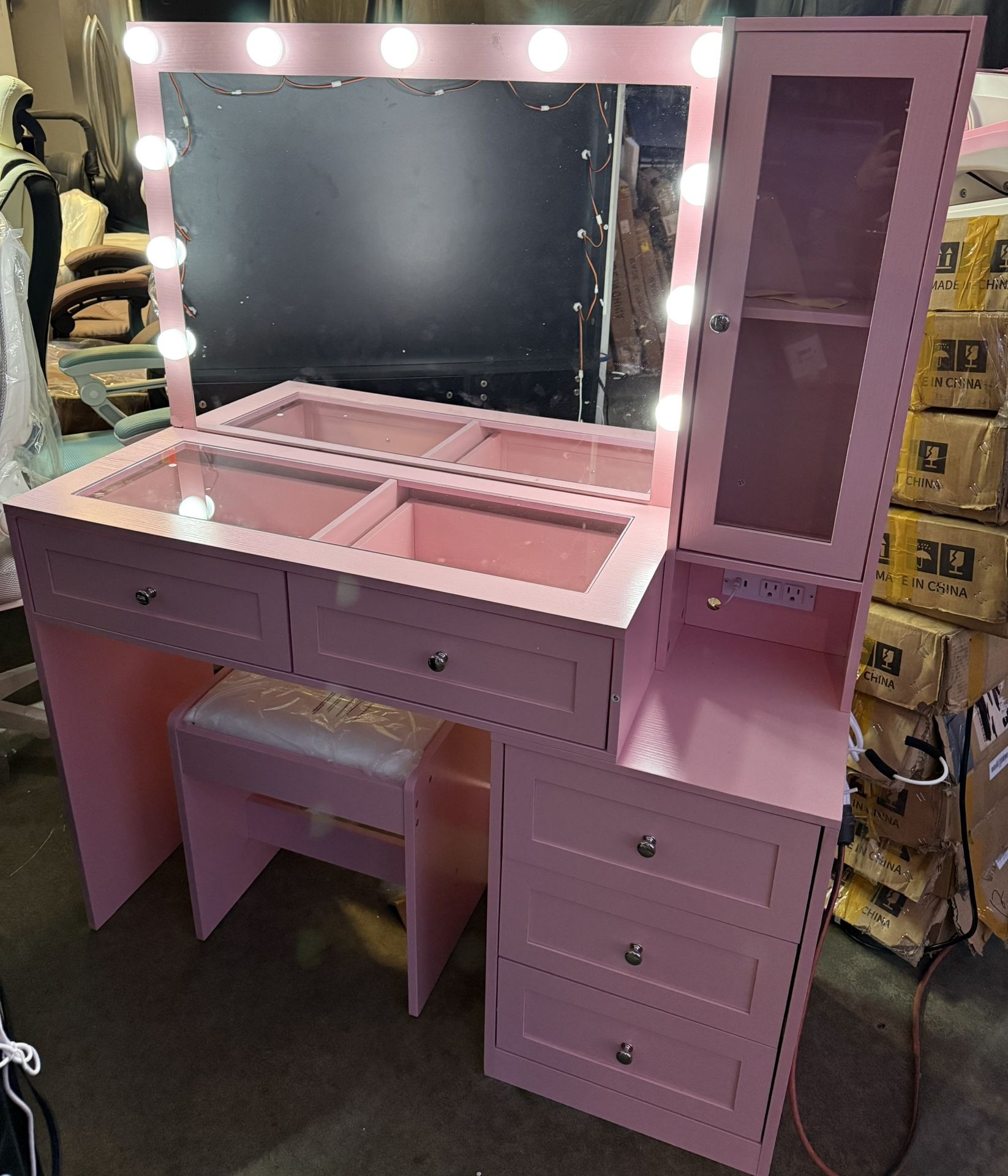 Pink Glass Top Vanity -New