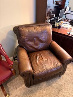Brown Leather Armchair with Nailhead Trim recliner